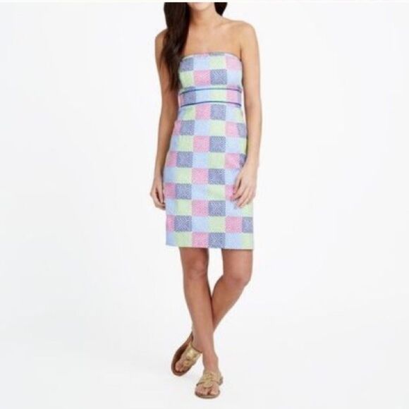 VINEYARD VINES Whale Patchwork Print Aurora Strapless Dress - Size 6 - Picture 2 of 7